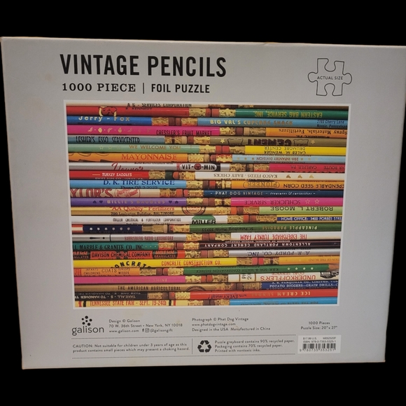 Galison Vintage Pencils 1000 Piece Foil Puzzle - Picture 3 of 11